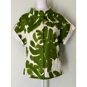 LAVIA 18 Olive Green Ivory Abstract Print Cotton Blouse IT 44